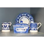 A small quantity of Emma Bridgewater, to feature a blue lidded butter dish, a 'Cheese straws and