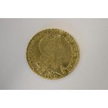 A Brazilian 1731 Gold 12,800 Reis, Minas Gerais Mint, Obv Portrait John V Of Portugal, Lettering,