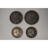 Queen Victoria Gothic Head Florins, 1849 (Godless), 1872. George III Shillings 1816, 1820. (4) Total
