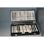 A hard pen case (30 pen) with contents including Fountain pens, ballpoint pens and pencils