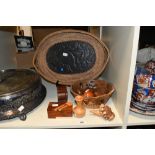 A quantity of vintage hand carved and turned wooden decorative ware, to feature a large oval