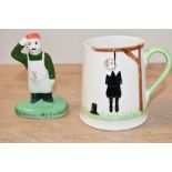 An early to mid 20th-century Carlton ware novelty motto ware ceramic mug, featuring a gallows scene;