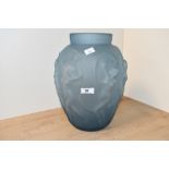 A large pre-1945 French René Lalique (1860-1945) frosted blue moulded glass vase, featuring relief-
