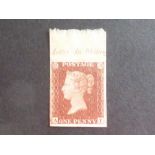 GB 1841 1D MARGINAL RED BROWN ON VERY BLUED PAPER MINT 1d Marginal intense red brown with four