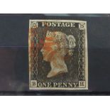 GB 1840 1d BLACK PLATE 7 FOUR MARGINS CORNER LETTERS BH WITH FINE USED RED MALTESE X CANCEL A very