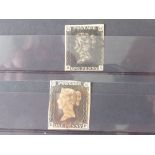 GB 1840 1D BLACKS INCLUDING PLATE 1A (WORN PLATE) BOTH THREE MARGIN EXAMPLES Fine duo of Penny