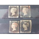 GB 1840 1D BLACKS x 4 IN STOCKCARD, FINE USED Stockcard with range of Penny Blacks, mixed margins