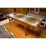 A vintage teak and tile top coffee table of rectangular form , most probably G plan, approx.