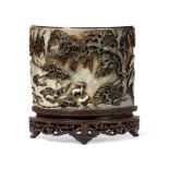 A CHINESE CARVED GREY JADE FRAGMENT, MING DYNASTY OR LATER