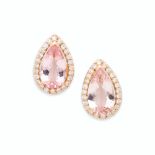 PAIR OF MORGANITE AND DIAMOND EAR STUDS