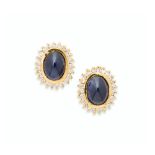 PAIR OF SAPPHIRE AND DIAMOND EAR STUDS