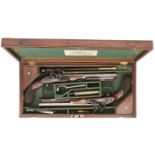 A FINE CASED PAIR OF 35 BORE FLINTLOCK DUELLING PISTOLS BY J. BLANCH, LONDON, CIRCA 1820