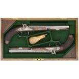 A CASED PAIR OF 40 BORE PERCUSSION DUELLING PISTOLS BY D. EGG, LONDON, CIRCA 1800
