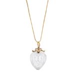 VICTORIAN ROCK CRYSTAL INTAGLIO, HALF-PEARL AND GOLD PENDANT, 1879