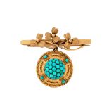 VICTORIAN GOLD AND TURQUOISE LOCKET, 1850s AND BAR BROOCH 1908