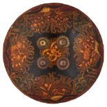 A RARE INDIAN LACQUERED HIDE DHAL, 19TH CENTURY, PROBABLY RAJPUT