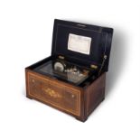 A SWISS INLAID ROSEWOOD FLORAL MARQUETRY 'EIGHT AIRS' MUSIC BOX, including Verdi,
