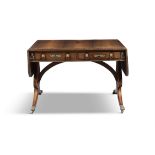 A REGENCY INLAID SATINWOOD DOUBLE DROP LEAF SOFA TABLE, the rounded rectangular crossbanded