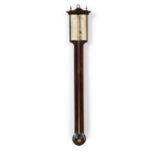 AN EARLY VICTORIAN 'FITZROY' TYPE STICK BAROMETER BY J. CROCE OF YORK, headed by a glazed paper