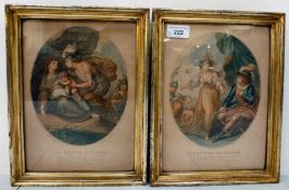 After F Bartolozzi - 'The Death of Cora' and 'Alphonso and Aciloe'  coloured engraving prints  8" x