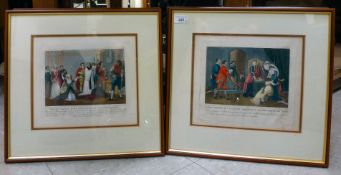 A series of eight 19thC European individually titled, coloured engraving prints  6" x 8"  framed