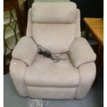 A G Plan modern electric reclining armchair, upholstered in cream fabric with three points of