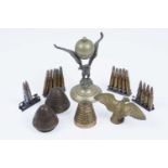 A collection militaria; with an inkstand; and brass eagle