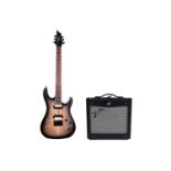 A Cort KX300 electric guitar; and a Fender Mustang I V2 amp
