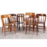Five early 20th-century oak captain's low-backed Windsor chairs