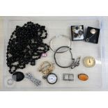 Assorted jewellery incl. a silver gilt brooch; Scottish hardstone white metal brooch; jet cameo