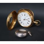An 18ct gold half hunter pocket watch, the circular dial with Roman numerals,