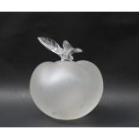 A Lalique crystal apple paperweight of naturalistic form,