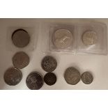 An Irish silver commemorative coin 10 ecu with a stag in profile together with a 5 ecu example,