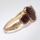 UNUSUAL GEORGIAN SNAKE AND GARNET 3-STONE RING
