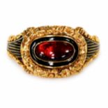 GEORGIAN GARNET AND ENAMEL RING, dated 1818