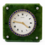 CARTIER An Art Deco nephrite, enamel and diamond desk timepiece, circa 1920,