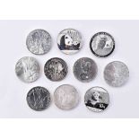Konvolut 10 Silbermünzen zu 1 oz.