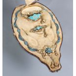 Biedermeier Türkis Parure mit Perlen