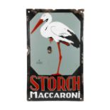 Emailleschild Storch Maccaroni