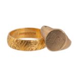 A 22CT GOLD WEDDING RING AND A 9CT GOLD SIGNET RING (2)