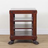 IN THE MANNER OF GILLOWS; A GONÇALO ALVES FREE STANDING SQUARE FOUR TIER BOOKSTAND