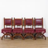 GILLOWS; A SET FOUR OAK FRAMED SIDE CHAIRS (4)