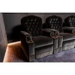 BLACK VELVET UPHOLSTERED BUTTONBACK RECLINING CINEMA ARMCHAIR