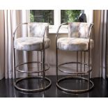 A PAIR OF FAUX SNAKESKIN UPHOLSTERED TUB BACK BAR STOOLS (2)