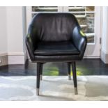 A SET OF SIX BLACK LEATHER UPHOLSTERED TUB BACK DINING CHAIRS (8)