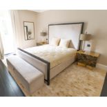AN EBONISED FRAMED AND CHAMPAGNE UPHOLSTERED DOUBLE BED (2)