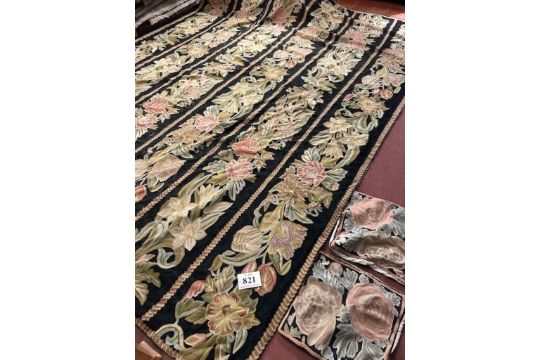 A large needlework rug/wall hanging and two crewel work needlework ...