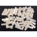 Chinese export mother of pearl gaming counters, seventy, comprising twenty shaped rectangular