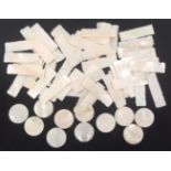 Chinese export mother of pearl gaming counters, sixty eight, comprising eleven circular engraved