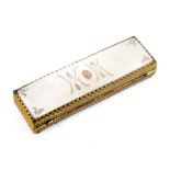 A Palais Royal rectangular box, probably for needles, the mother of pearl lid engraved with leaf